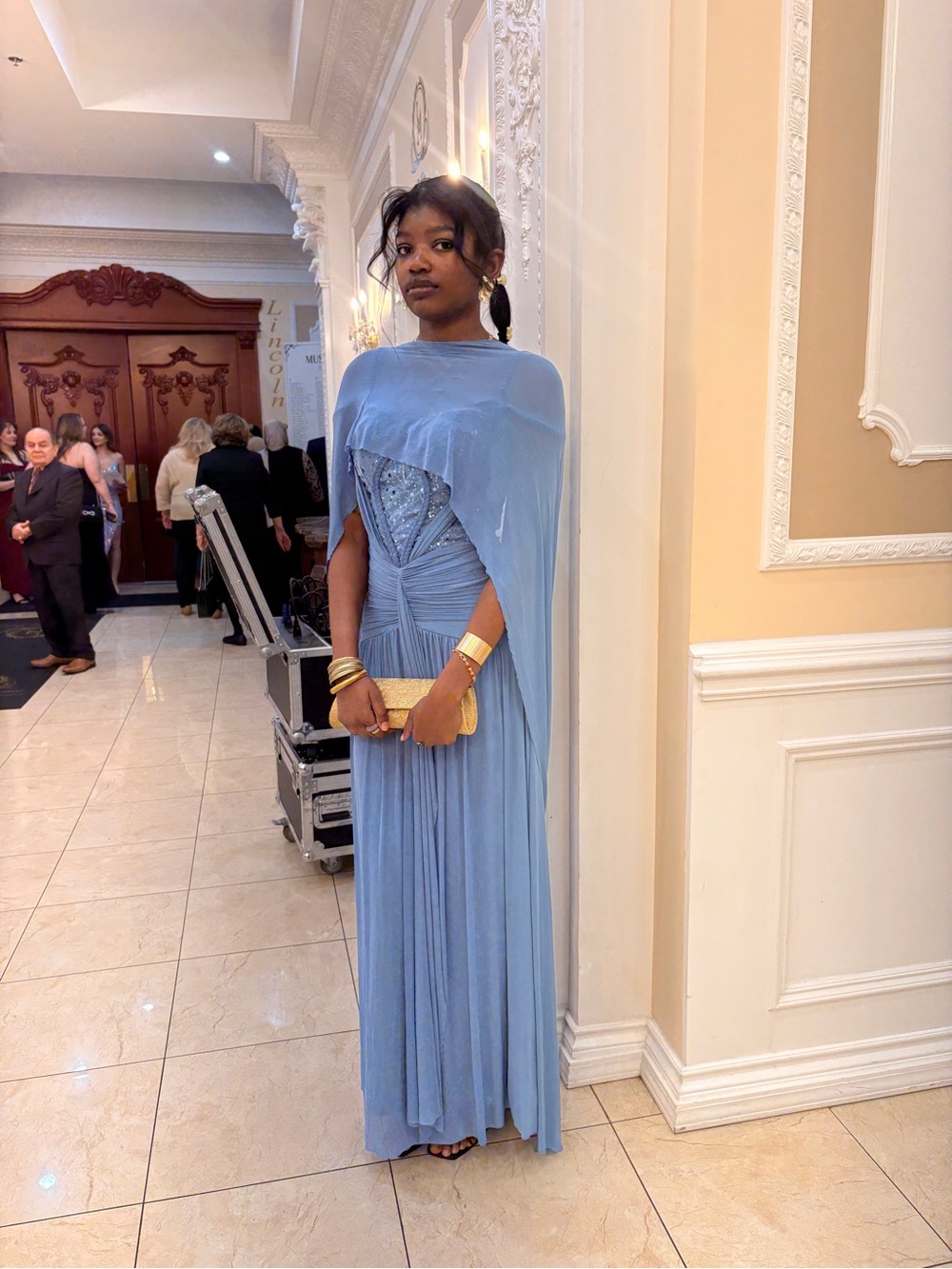 Elegant Light Blue Cape Evening Dress - Women's Formal Gown